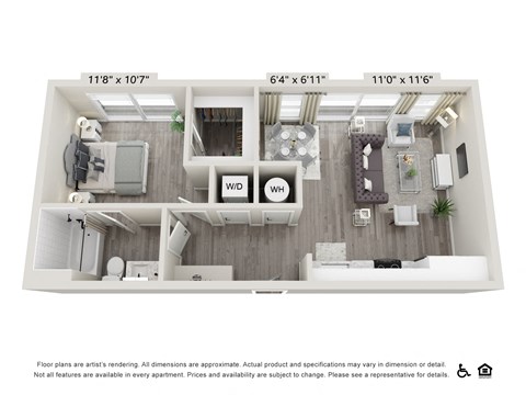 Floor plan for 1 bed, 1 bath, 688 sqft